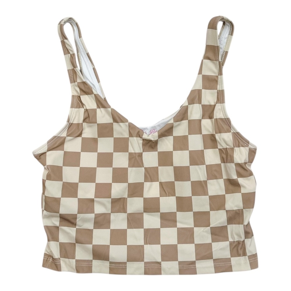 Pink Lily Checkered Cropped Athletic Tank Sports Bra - Size Small